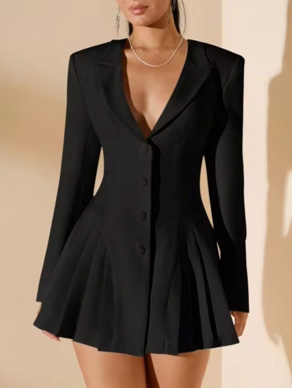 Black Tailored Pleated Blazer Dress